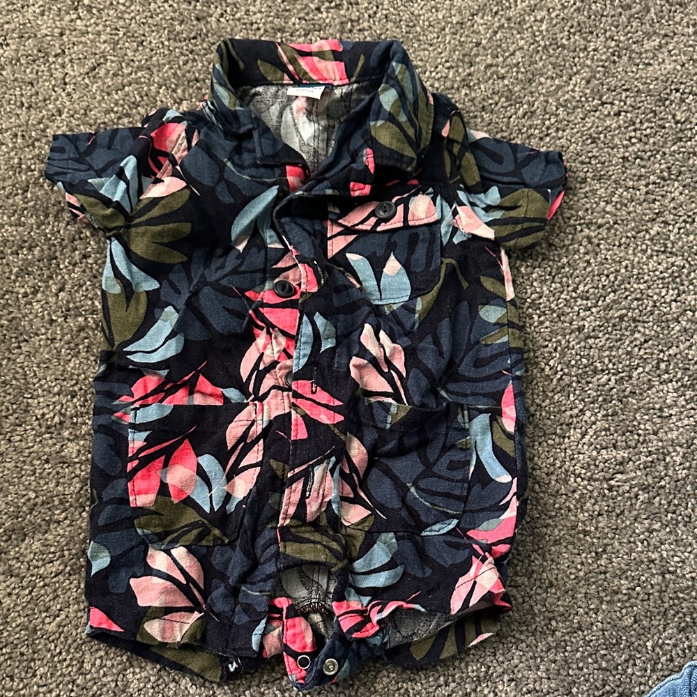 Old Navy Navy Floral Button-Front Baby Romper